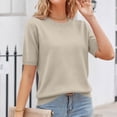 thumbnail image 7 of Short Sleeve Sweater Womens Cute Summer Dressy Tops Business Casual Loose Vacation 2026 Beige 2XL, 7 of 7