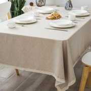 Glory Season Textured Tablecloth Linen Rustic Burlap Washable Solid Heavy Weight Lace Trim Rectangle Fabric Table Cloth,Table Cover for Kitchen Dinning Tabletop Decoration 55x86 in Beige