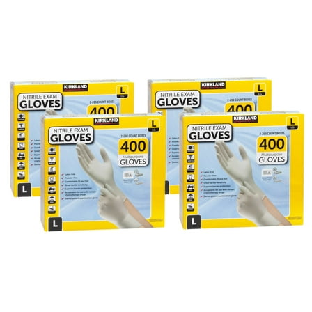 4 Pack | Large Kirkland Signature Latex Free Nitrile Exam Gloves, 400-count