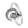 thumbnail image 3 of Norse Raven Ring 925 Sterling Silver Celtic Crescent Moon Viking Crow Band Fantasy Forge Jewelry, 3 of 5