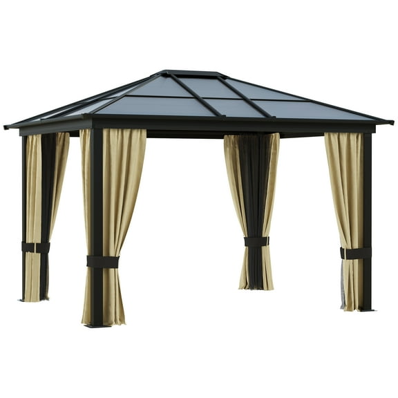CoSoTower 10' X 12' Hardtop Gazebo Canopy with Polycarbonate Roof, Aluminum Frame, Permanent Pavilion Outdoor Gazebo with Netting and Curtains for Patio, Garden, Backyard, Lawn, Deck