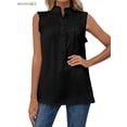 thumbnail image 3 of BadPiggies Women Summer Halter Chiffon Sleeveless Tank Tops Casual Ruffle Trim Shirts Button Pullover Blouses (XL, Black), 3 of 6