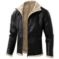 thumbnail image 1 of WRKEKC Men's Winter Solid Color Leather Jacket Top, Classic Biker Style Coat for Cold Weather Protection Black M, 1 of 7