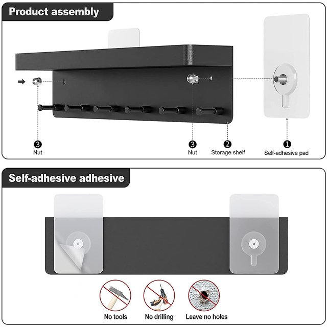 Estante para llaves CARBONLIKE con estante, soporte para llaves autoadhesivo sin taladrar, colgante moderno para llaves ZefeiWu 1327533527989