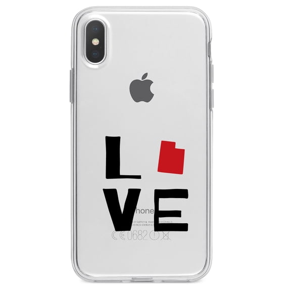 DistinctInk Clear Shockproof Hybrid Case for iPhone X / XS (5.8" Screen) - TPU Bumper Acrylic Back Tempered Glass Screen Protector - Utah - Love Black & Red