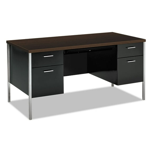 HON H34962.MOCH.P 34000 Series 60 in. x 30 in. x 29.5 in. Double Pedestal Desk - Mocha/Black