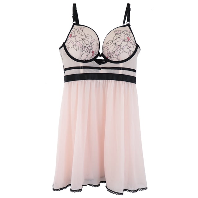 Babydoll de mesh color rosa con negro Carnival mod. 3252