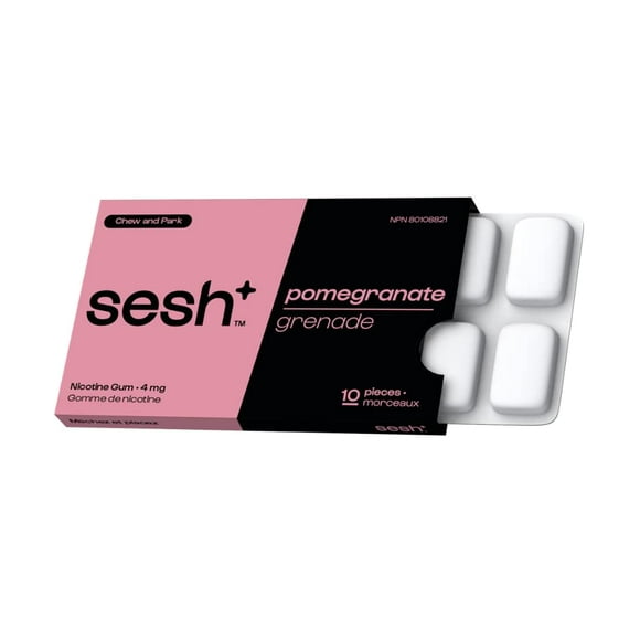 Sesh+ Nicotine Gum, Pomegranate, 10 Pieces, 4mg Per Piece - Help Quit Smoking, Discreet Usage, Long Lasting Flavour, Smokeless, Stain Free