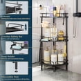 thumbnail image 4 of LEFEE 3 Tier Corner Shower Caddy Stand - Shower Organizer with Soap Holder, Standing Tall Floor Shower Stand with Adjustable Feet & 4 Hooks, Shower Shelf Rack Storage for Bathroom Black, 4 of 7