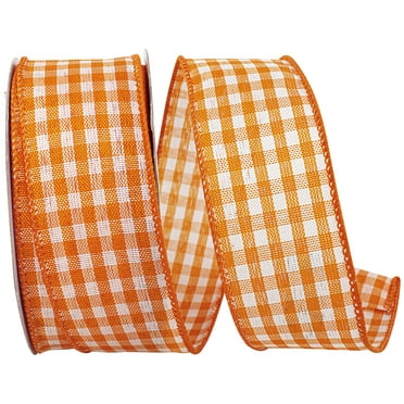 Reliant Ribbon - 93239W-058-09F, Gingham Check Bright Value We Ribbon, Orange, 1-1/2 Inch, 10 Yards