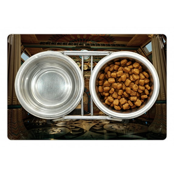 Pillar Pet Mat for Food and Water, Graphics of a Building Interior in the Fantasy Style with Pillars 3D Computer Graphics, Non-Slip Rubber Mat for Dogs and Cats, 18" X 12", by Ambesonne