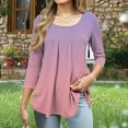 thumbnail image 3 of Plebaso Women's 3/4 Length Sleeve Tunic Tops Pleated Casual Summer Dressy Blouses Womens Clothes, 3 of 6