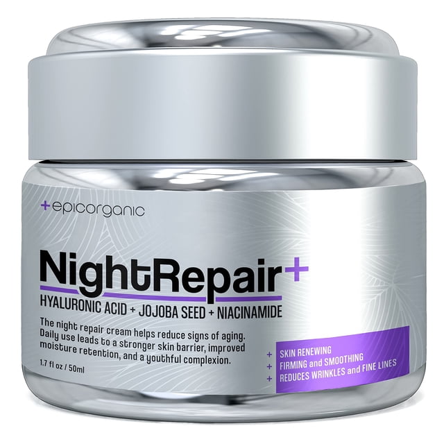 Reparación nocturna orgánica épica | Crema de noche antiarrugas para mujer | Crema de Noche Anti Envejecimiento con Ácido Hialurónico y Colágeno | Hidratante de noche para el rostro | Cuidado de la pi