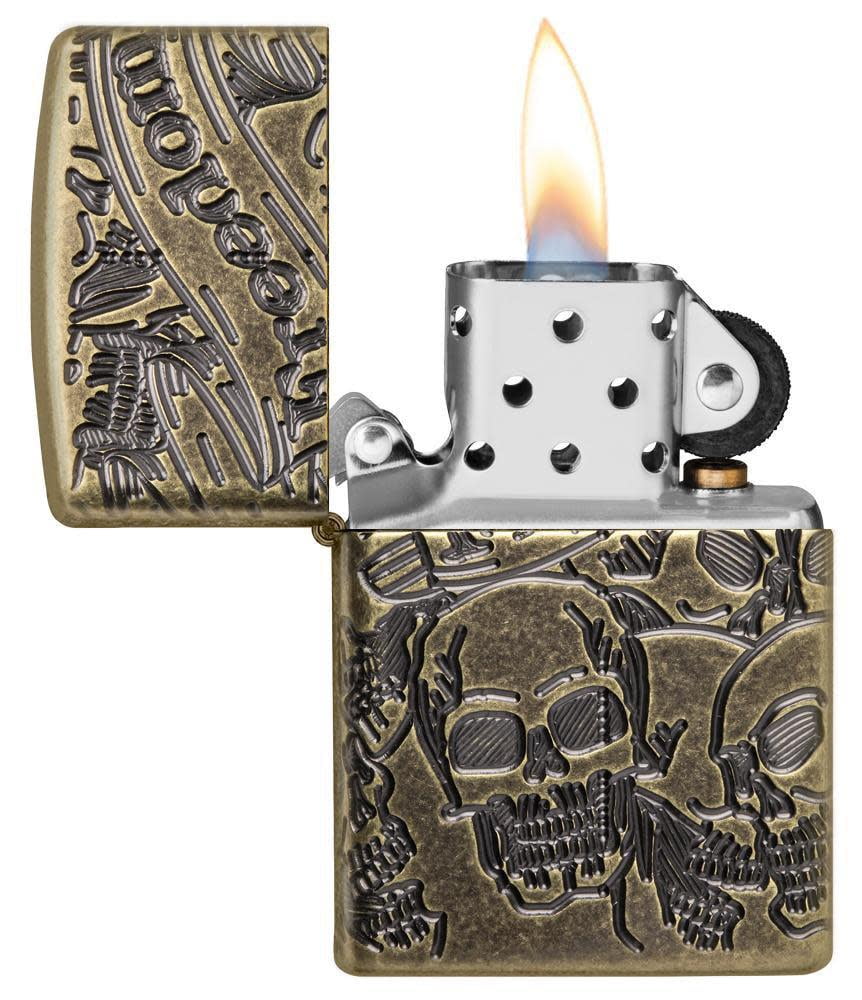 Zippo Armor Freedom Skull Antique Brass Pocket Lighter
