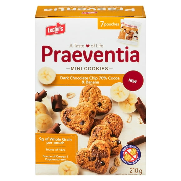 Praeventia Dark Chocolate Chip 70% Cocoa & Banana Mini Cookies, 210g/7 pouches