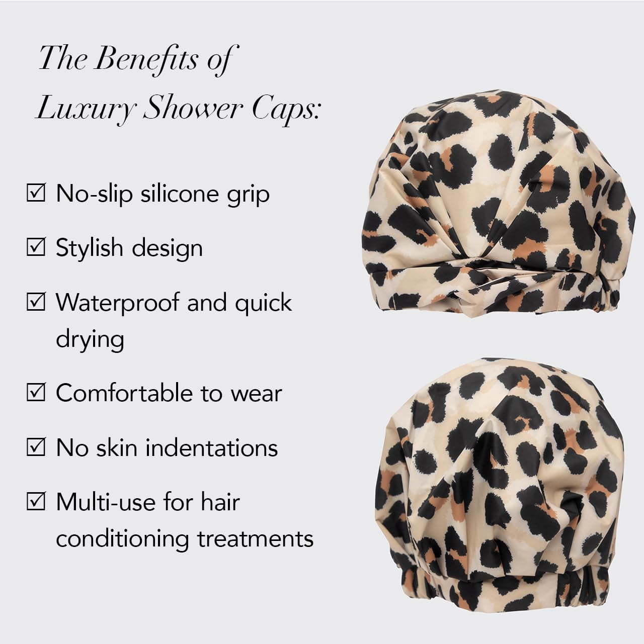 Kitsch Luxury Waterproof, Reusable Plastic Shower Cap, One Size, Leopard