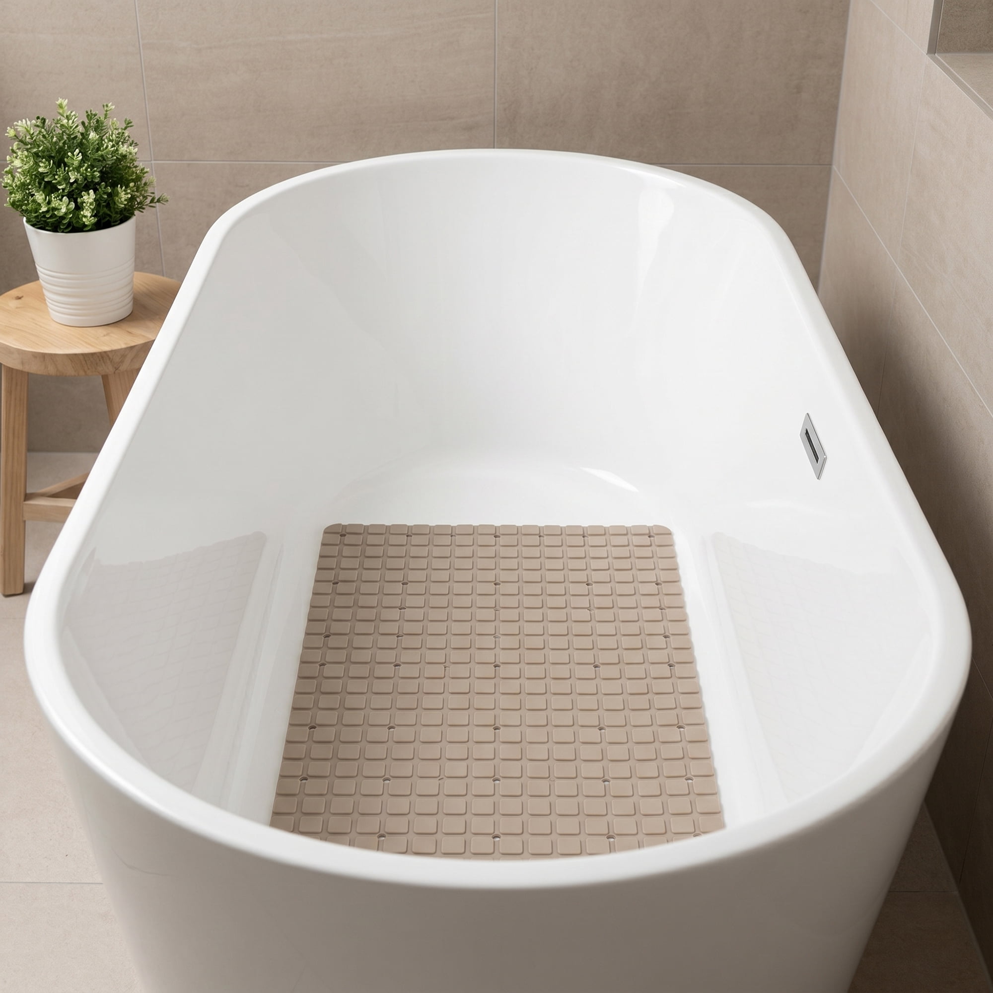 Unique Bargains Non-Slip Bathtub Mat with Strong Suction Cup and Quick Dry Brown 28" x 16"