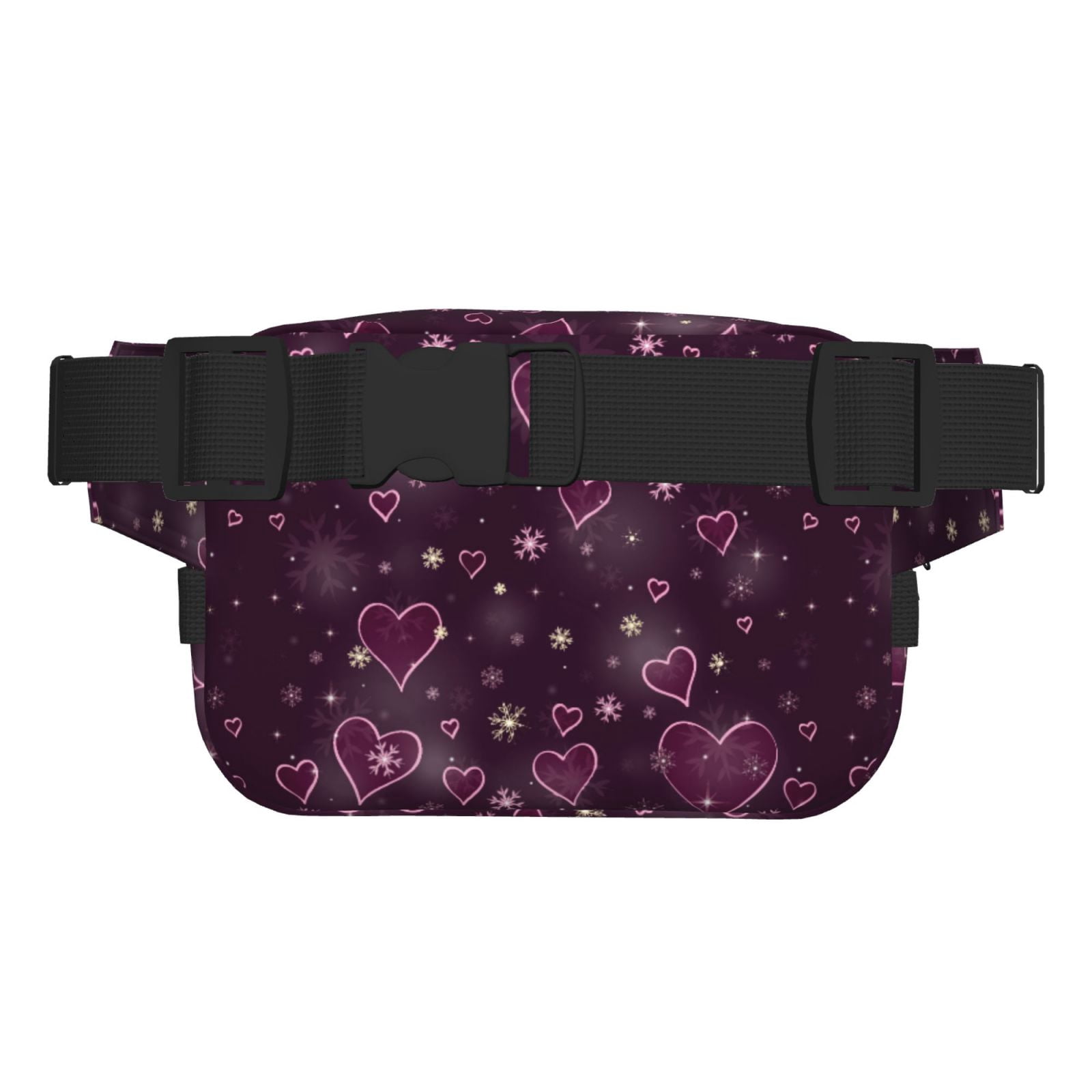 Picia Snowflakes and Hearts Print Square Double-Layer Waist Bag Mini Adjustable Waist Belt Bag Exercise Running Travel Hiking