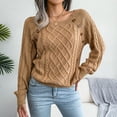 thumbnail image 2 of Hinvhai Plus Size Sweater Tops On Seasonal Clearance Women's Solid Long Sleeve Loose Sweater Pullver Button Blouse Autumn Tops Khaki 4(S), 2 of 8