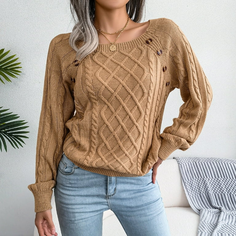 Sweater Pullover For Women, Fashion Women Casual Solid Long Sleeve Loose  Round Neck Sweater Pullver Button Blouse Autumn Tops jersey mujer invierno  