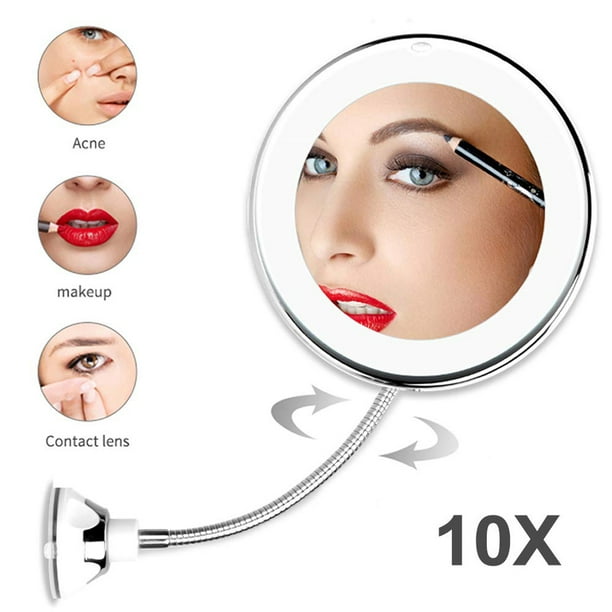 Espejo de maquillaje con Aumento de 10X y Luz LED ANGGREK espejo Cosmético Para mesa Baño y viaje
