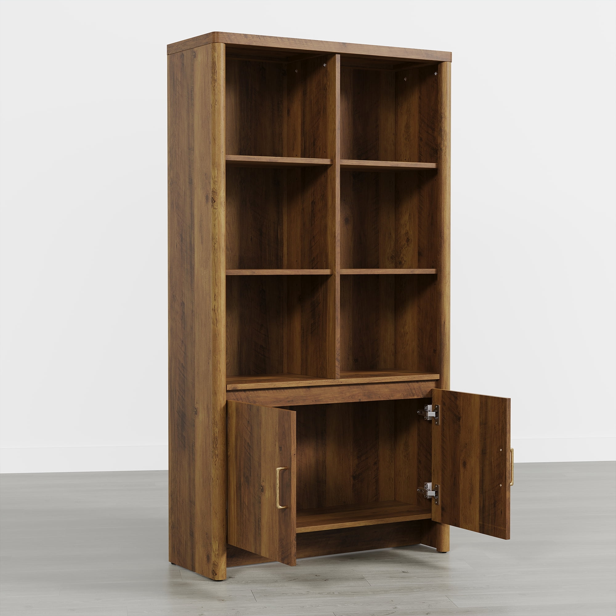 Spruce & Spring 59.3" Tall Bookshelf with Storage, 2-Door 6-Cube Library Bookcase with Adjustable Shelves, Modern Cabinet for Living Room Dining Room Office Hallway, Walnut