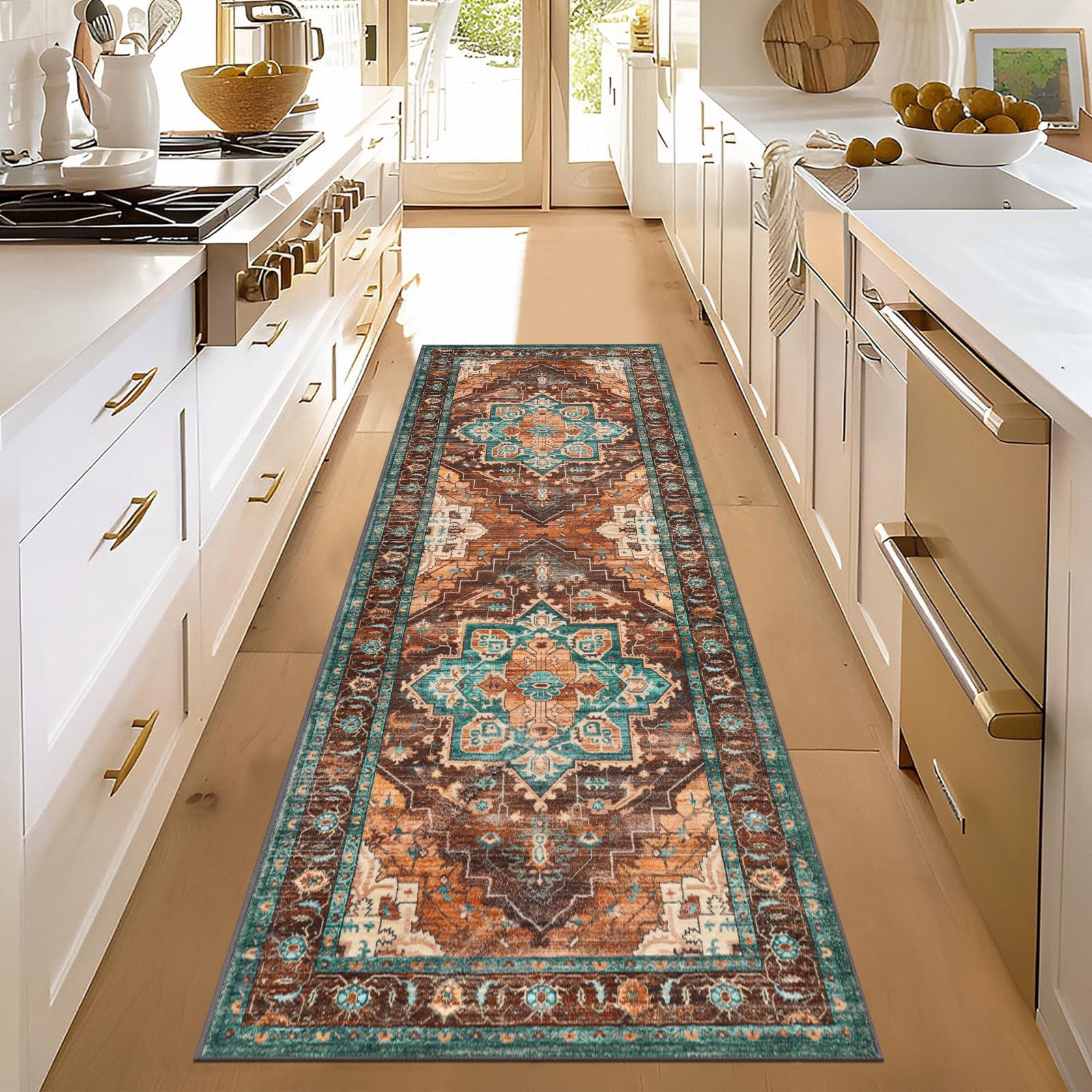 2 x 8 ft Washable Hallway Runner Rugs, Non-Slip Soft Kitchen Rug Runner Laundry Room Rug, Vintage Floor Runner for Kitchen Entryway Laundry Room