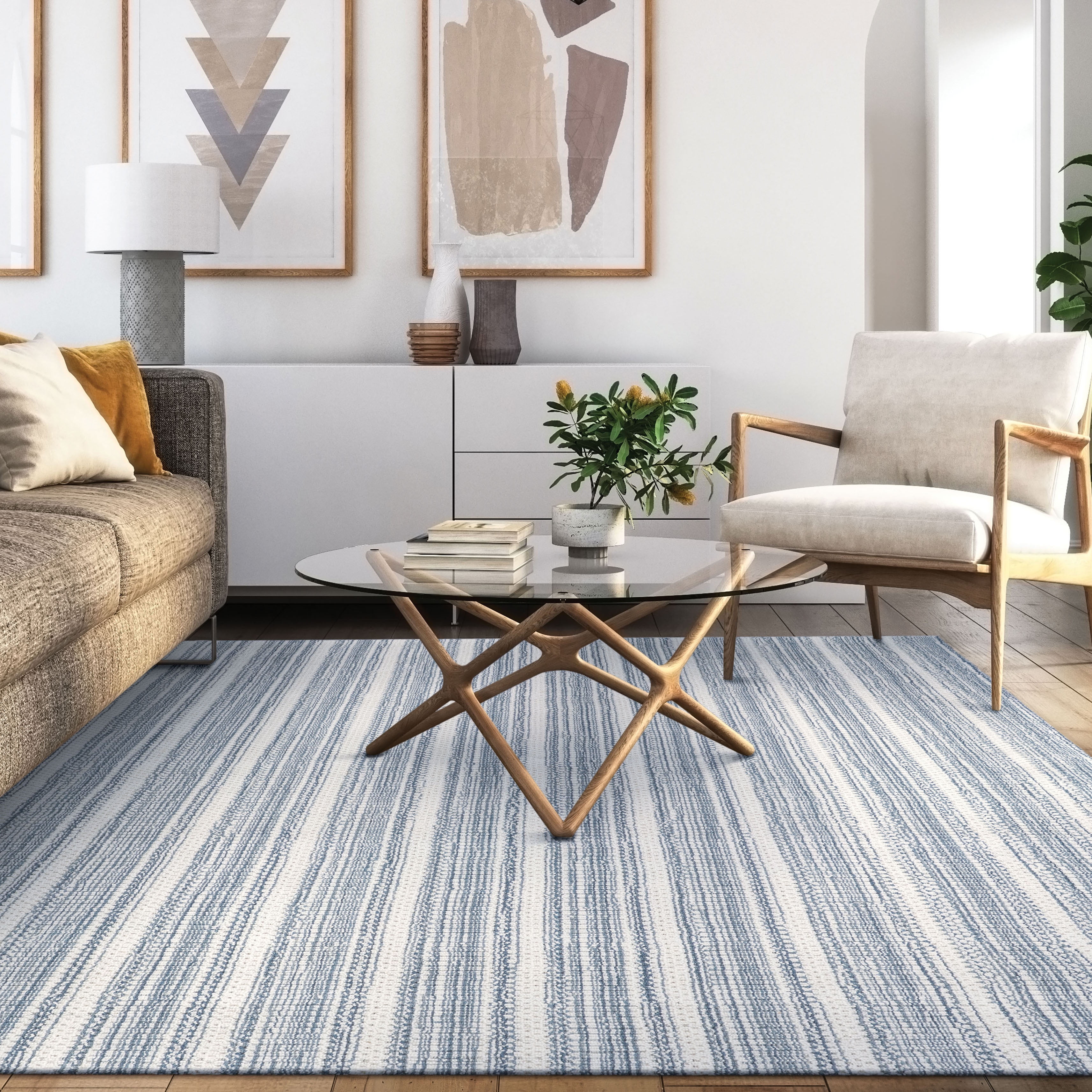 Couristan Aspen Textured Stripes 6' X 9' Denim Handmade Wool Area Rug