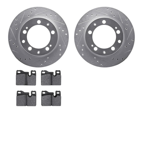 Dynamic Friction Company Rear Brake Rotors-Drilled and Slotted-Silver with 5000 Advanced Brake Pads 7502-02072