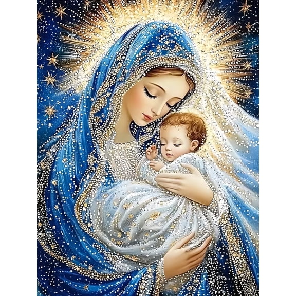 CSZPPQAF 5D DIY Diamond Painting Kits for Adults Beginners,Virgin and Child Diamond Dots Art,Home Wall Decor 11.8x15.8in