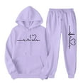 thumbnail image 2 of DDAPJ pyju Womens Sweatsuits 2 Piece Set Oversized Heart Printed Hooded Sweatshirt Jogger Sweatpants Lounge Tracksuits Purple M, 2 of 7