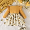 thumbnail image 4 of Glisme Girls Dresses Baby Long Sleeve Dress With Print Flutter Sleeves And Bow Detail Soft Casual Party Dress Yellow Sundress Size 6-9 Months, 4 of 6