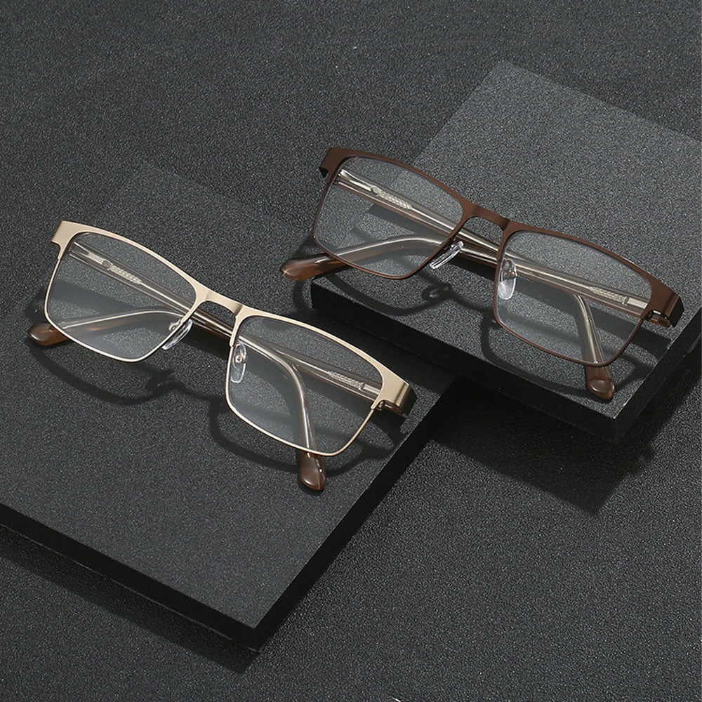 3 Pairs of Mens Blue Light Blocking Classic Reading Glasses 1.5 Rectangle Metal Brown Rimmed Spring Hinges Readers +1.5
