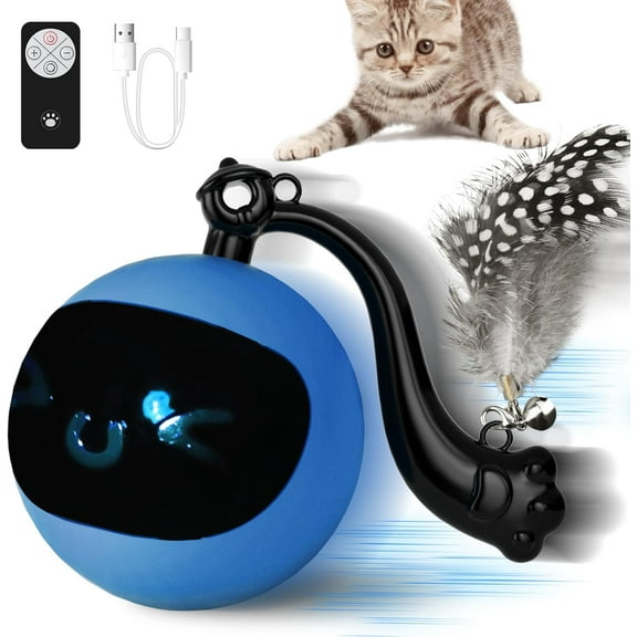 Interactive Cat Ball Toy with Remote Control, Automatic Moving Cat Toy Ball with Feather Tail, Electric Cat Puzzle Toy for Chasing and Hunting