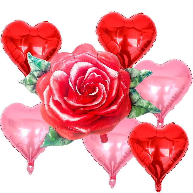 Set de fiesta con globos Woduntes de 31" Rosa Roja 3D en forma de corazón