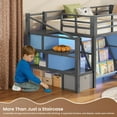 thumbnail image 4 of Low Loft Bed with Storage Stairs Drawers & Bookshelf, LED Metal Bed Frame with Charging Station and Under bed Storage Blue& Black, 4 of 11