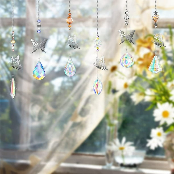 Décor à la maison papillon cristaux attrape-soleil suspendus attrape-soleil  perles coloré lustre en cristal pendentif tenture murale arbre fenêtre 