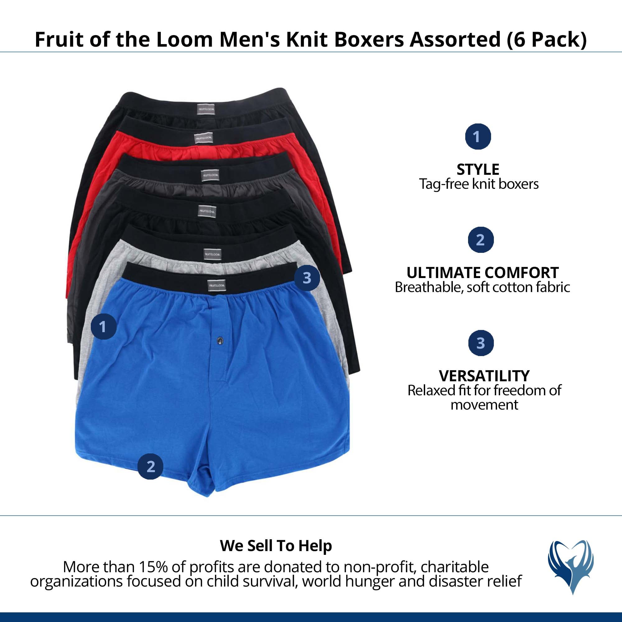 Fruit of the Loom Men's Knit Boxers, 6 Pack, Sizes S-3XL - DroneUp Delivery