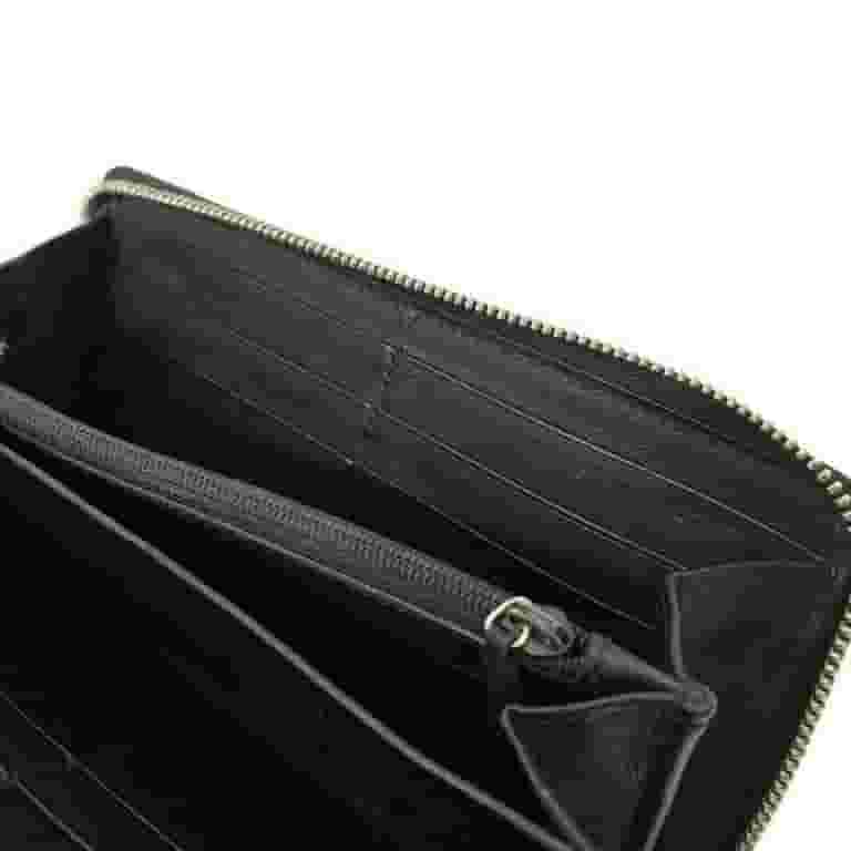 Pre-Owned Gucci Round Long Wallet Black Silver Micro Shima Pre-Owned Gucci Round Long Wallet Black Silver Micro Shima