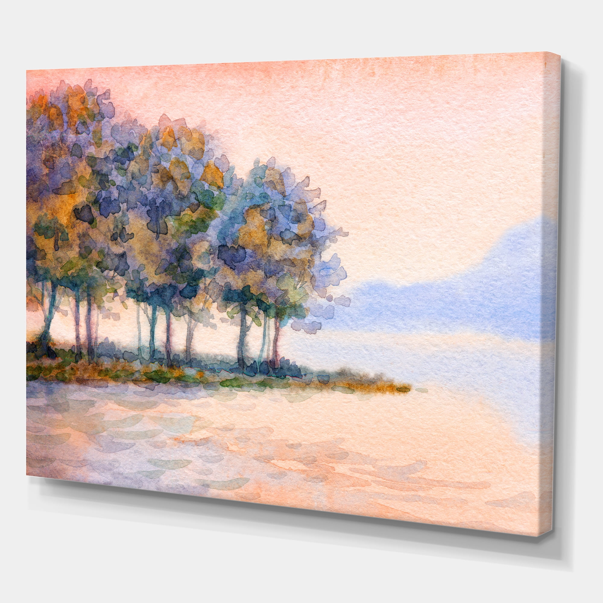 Designart ' The Rural Lake In Sunset Evening II ' Traditional Canvas Wall Art Print