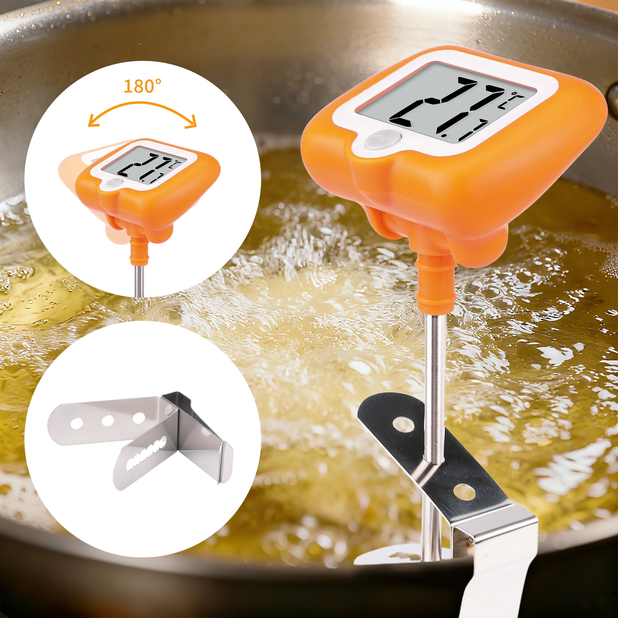 Unique Bargains Instant Read Cooking Thermometer with Clip Orange 9.8 Inch