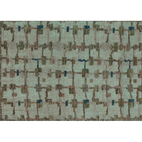 Ahgly Company Indoor Rectangle Abstract Turquoise Blue Modern Area Rugs, 8' x 12'