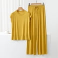 thumbnail image 2 of GEWSEY Womens 2 Piece Outfits Summer Casual Loose Short Sleeve Pullover Tops & Wide Leg Pants Lounge Sets Tracksuit Pjs New (Yellow, L), 2 of 7