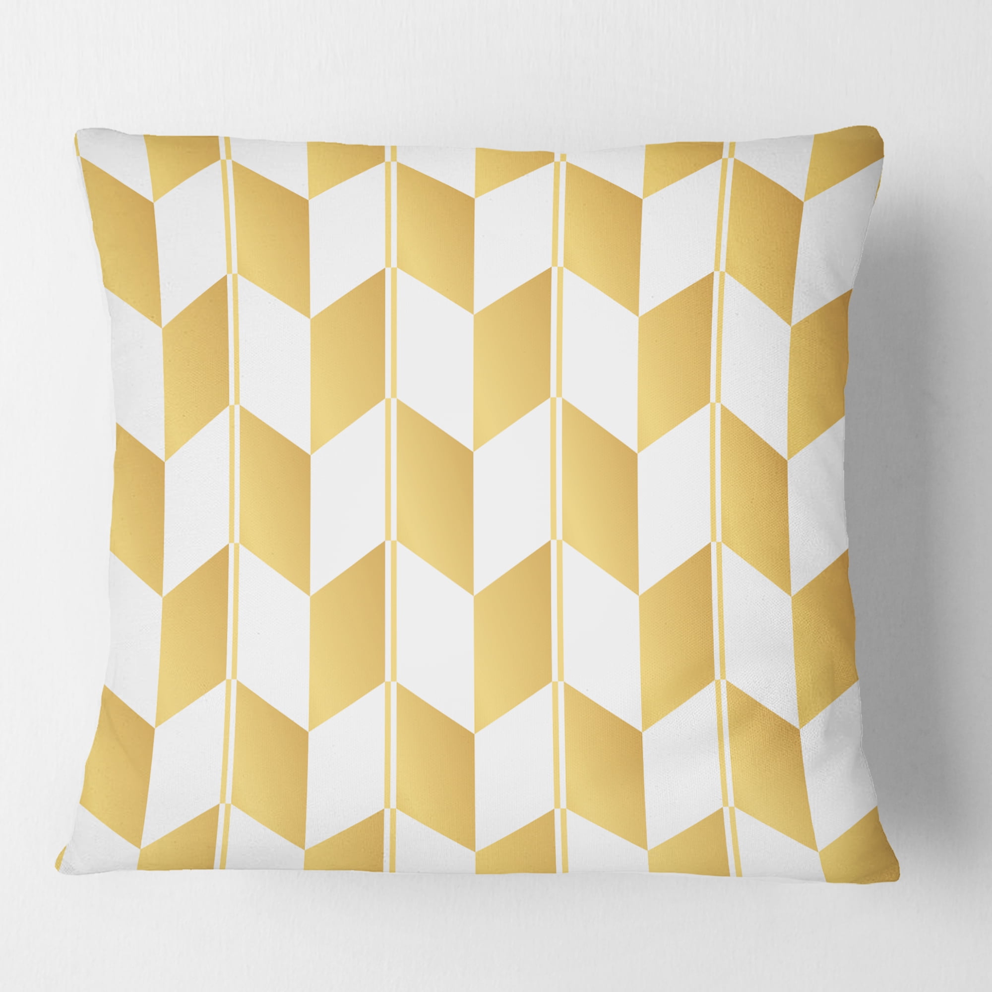 Designart Gold And White Geometric Pattern I' Mid-Century Modern Throw Pillow - 16x16