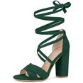 thumbnail image 2 of Sandalias con tiras y tacones gruesos con cordones para mujer Verde 39, 2 of 2