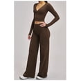 thumbnail image 2 of PISONIC Women 2 Pieces Workout Sets Long Sleeve V Neck Tops High Waist Flared Leggings Gym Sets, 2 of 5