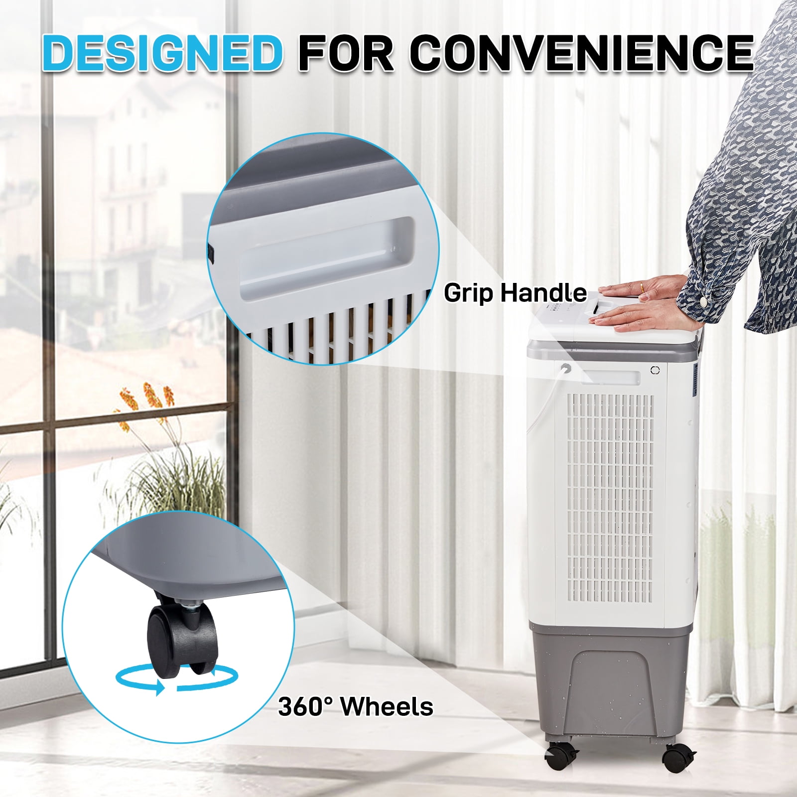 Ktaxon Portable Air Cooler,732CFM Evaporative Swamp Cooler with 5.28Gal/20L Water Tank, Cooling Fan with Oscillating, 3 Speeds, 7.5H Timer, 4 Ice Box, Indoor or Outdoor