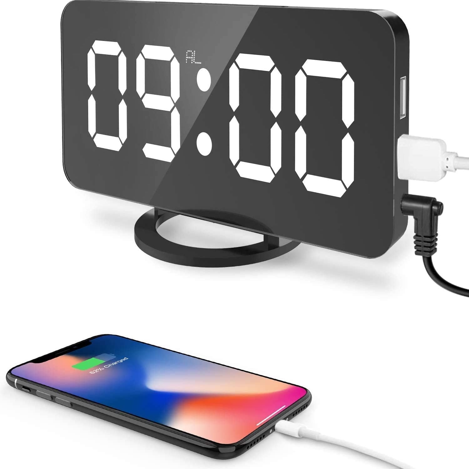 Large LED Digital Alarm Clock Desk Table Wall Snooze Clock 3D Display USB 12/24H 
