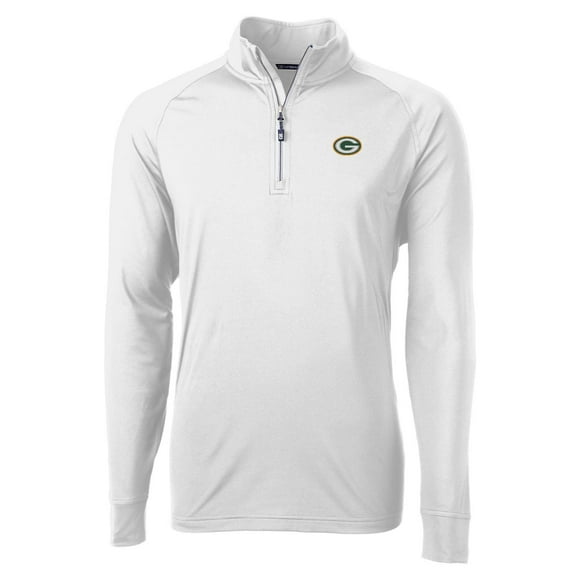 Men's Cutter & Buck White Green Bay Packers Adapt Eco Knit Quarter-Zip Pullover Jacket