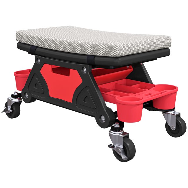 CoSoTower Rolling Garage Stool with Wheels, 300 LBS Capacity Padded Mechanic Stool with Tool Trays Storage, Grey